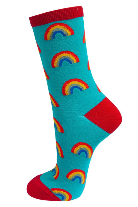 Miss Shorthair 4938TURE 4938TURE Turquoise Red  Rainbow Bamboo Socks