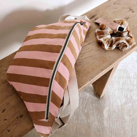 Rose In April Women Bum Bag Stripes Caramel /Strawberry