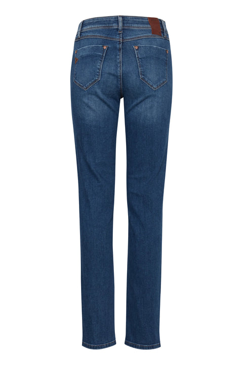 Pulz Sandra HW Jeans Medium Straight Leg In Medium Blue Denim