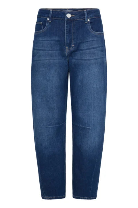 Pulz Anni Hw Jeans Barrel Leg In Dark Blue Denim