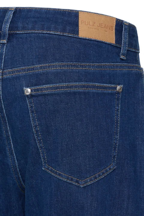 Pulz Anni Hw Jeans Barrel Leg In Dark Blue Denim