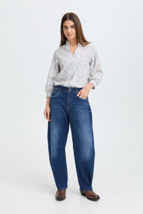 Pulz Anni Hw Jeans Barrel Leg In Dark Blue Denim