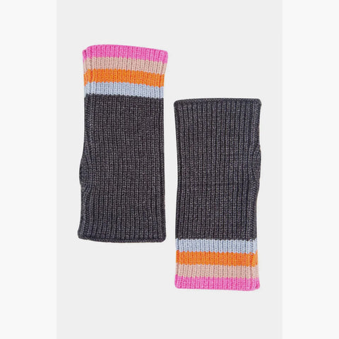 Miss Shorthair 5060DG Dollie Wrist Warmers Dark Grey Rainbow Stripe