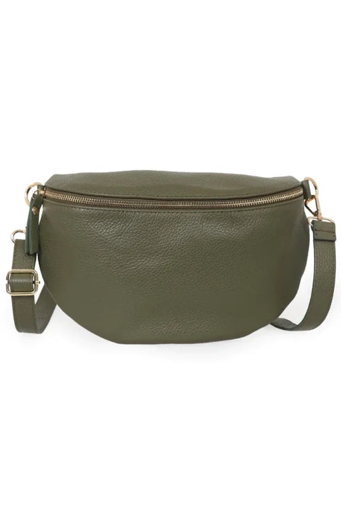 Miss Shorthair 6555KH Khaki Large Italian Leather Half Moon Crossbody Bag