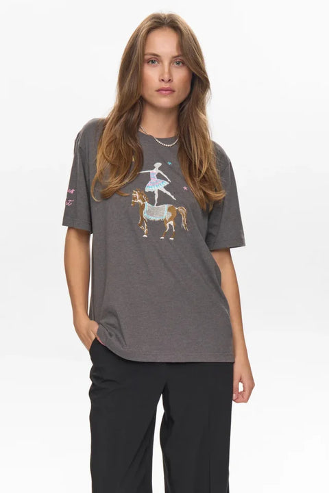 Numph Prima Oversize T-Shirt In Dark Grey Melange