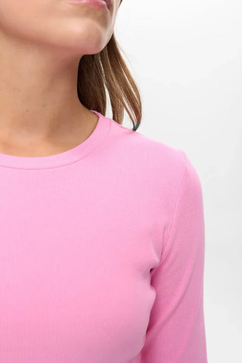Numph Riley LS Cropped Tee In Fuscia Pink