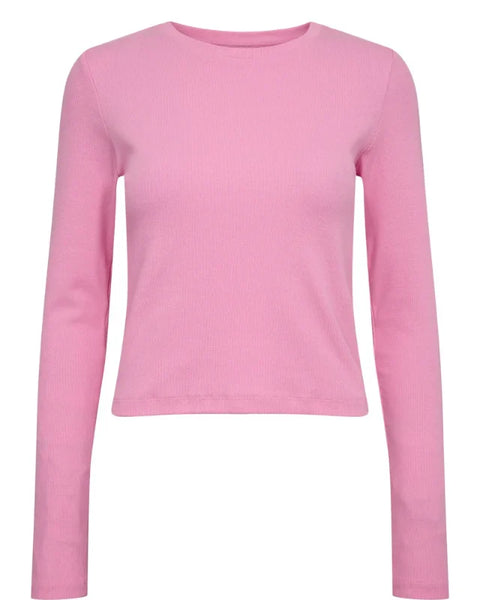 Numph Riley LS Cropped Tee In Fuscia Pink