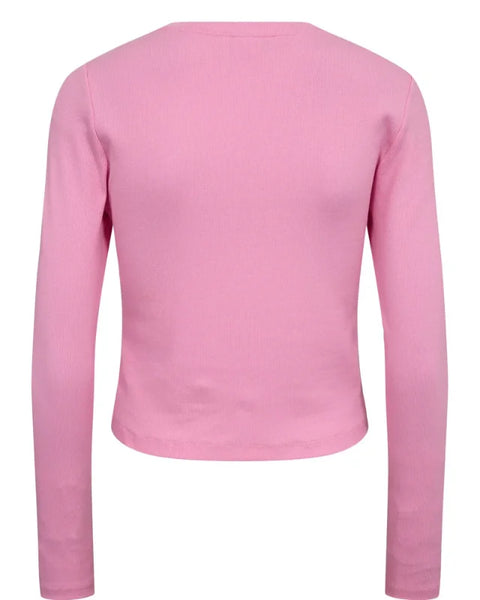 Numph Riley LS Cropped Tee In Fuscia Pink