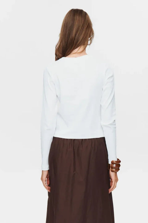 Numph Riley LS Cropped Tee In Bright White