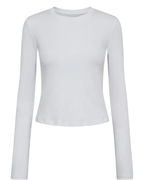 Numph Riley LS Cropped Tee In Bright White
