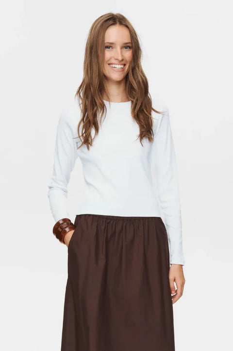 Numph Riley LS Cropped Tee In Bright White