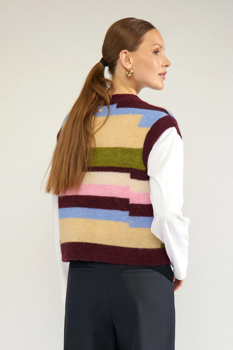 Numph Riette Pixel Stripe Vest In Fig