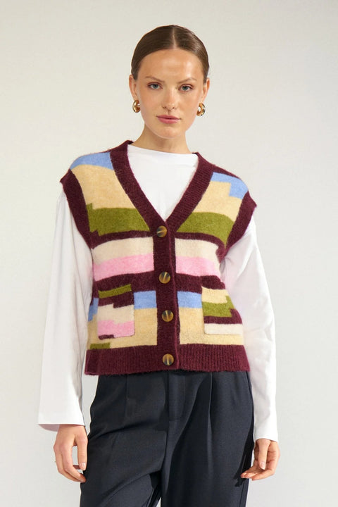 Numph Riette Pixel Stripe Vest In Fig
