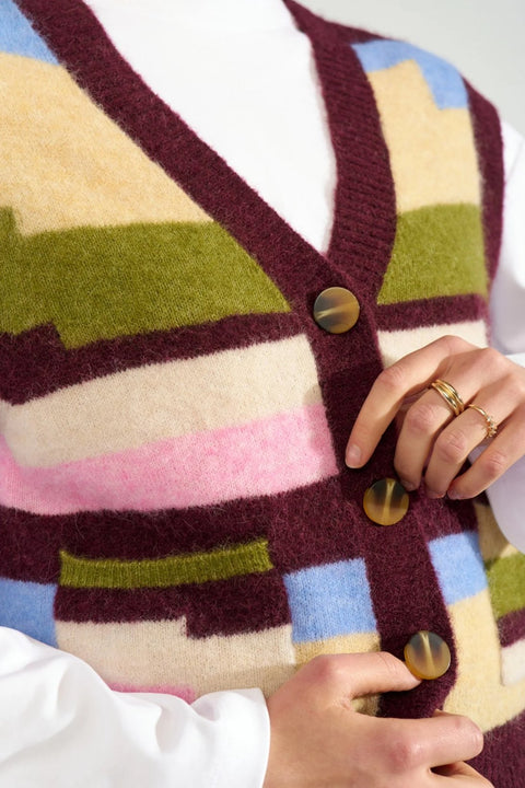 Numph Riette Pixel Stripe Vest In Fig
