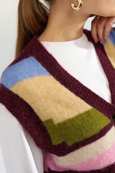 Numph Riette Pixel Stripe Vest In Fig