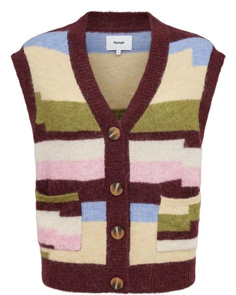Numph Riette Pixel Stripe Vest In Fig