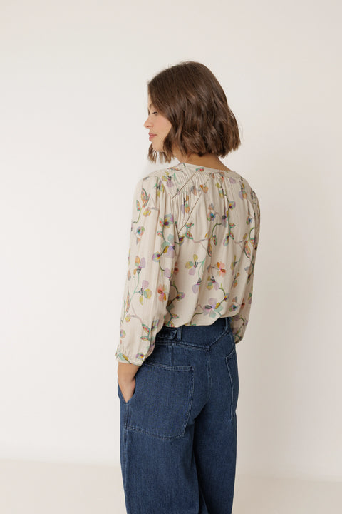 Indi & Cold AD101 Ruched Detail Shirt In Beige