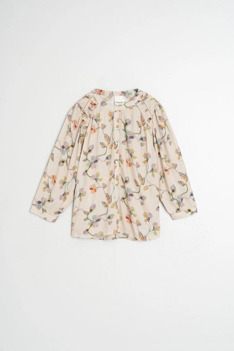 Indi & Cold AD101 Ruched Detail Shirt In Beige
