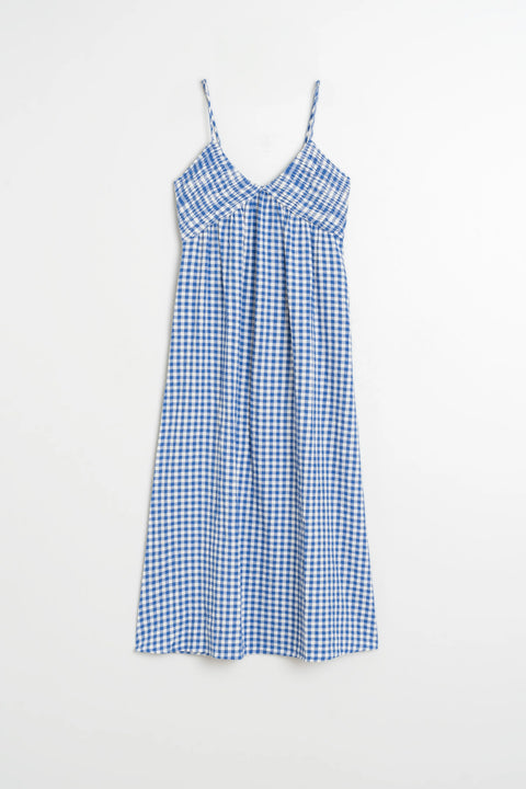 Indi & Cold AD145 Strappy Gingham Dress In British Blue