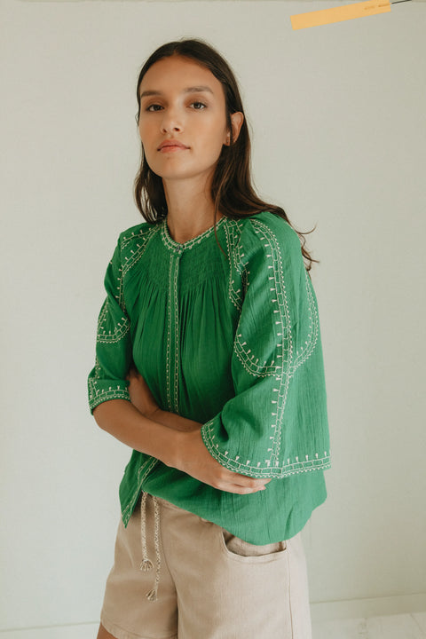 Indi & Cold AD185 Bell Sleeve Shirt In Green