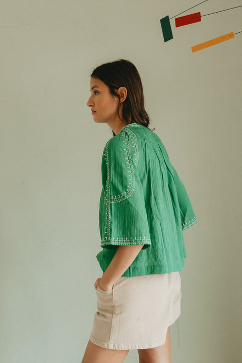 Indi & Cold AD185 Bell Sleeve Shirt In Green