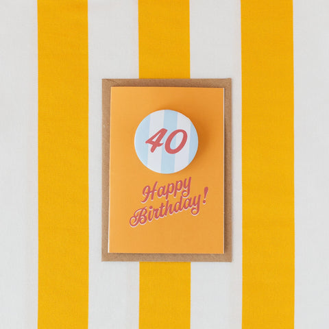 Oh Squirrel AGE09-CC-40 Any Age Birthday Badge Card - Mustard card with Blue + Red Badge