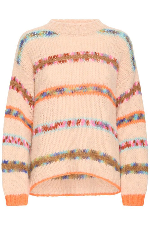 Pulz Alaia Pullover In Rose With Pink Orange Stripes