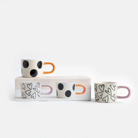 Caroline Gardner Gifts BEM100 Mono Spot/Hearts Set Of 2 Esresso Cups