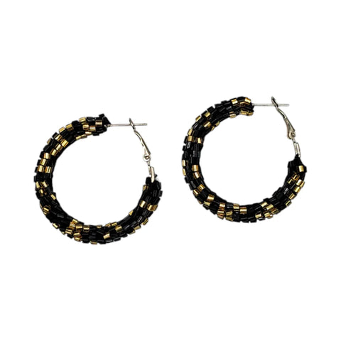 Narratives NLA660 Black & Gold Beaded Cluster Hoop Earrings