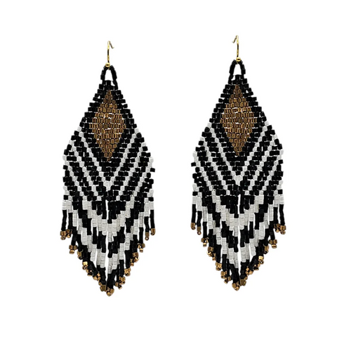 Narratives NLA652 Black & Gold Chevron Triangle Tassel Earrings