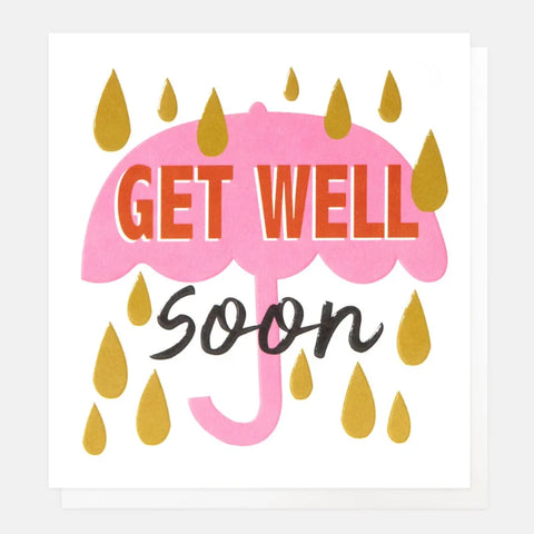 Caroline Gardner Cards BRI008 Get Well Soon Pink Umbrella in Rain