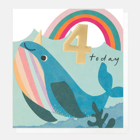 Caroline Gardner Cards BUB004 4 Today Rainbow Narwhal Card