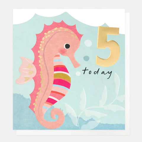 Caroline Gardner Cards BUB005 5 Today Pink Stripey Seahorse Card