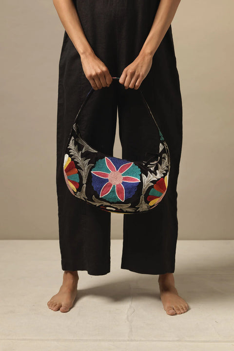 One Hundred Stars Bag Bagette Embroidered Velvet Black