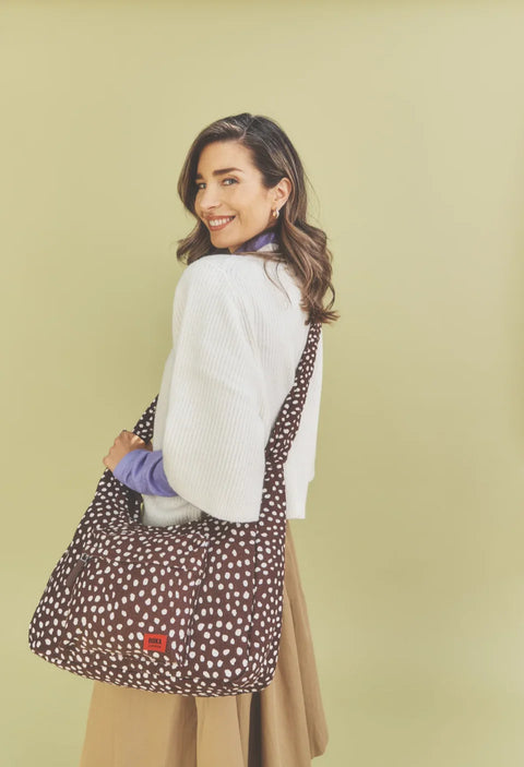 Roka London Hoxton Shoulder Bag In Brown Spot Cotton Camvas