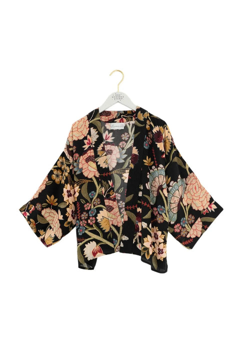 One Hundred Stars Dahlia Black Crepe Kimono