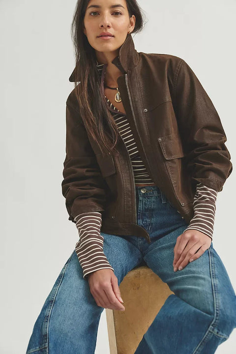 Free People Blair Vegan Suede Sierra Jacket In Chocolate Torte