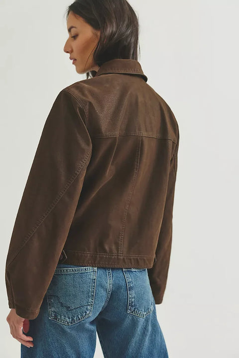 Free People Blair Vegan Suede Sierra Jacket In Chocolate Torte