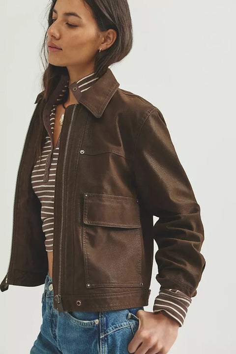 Free People Blair Vegan Suede Sierra Jacket In Chocolate Torte