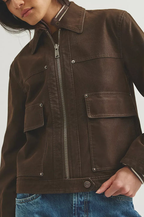 Free People Blair Vegan Suede Sierra Jacket In Chocolate Torte