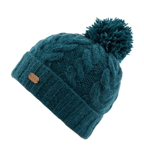 Kusan PK2228 Bobble Hat Cable Turn Up Teal
