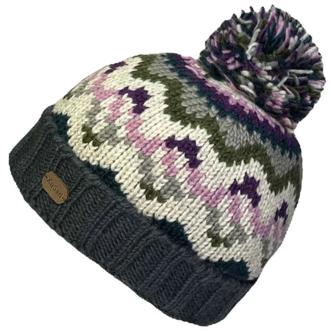 Kusan PK2256 Bobble Hat Turn Up Green Carcoal