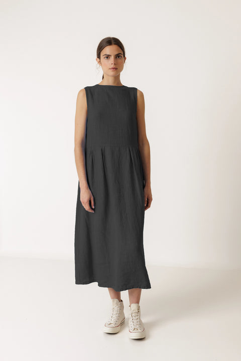 Indi & Cold CC250 Linen Multi Position Dress In Carbon