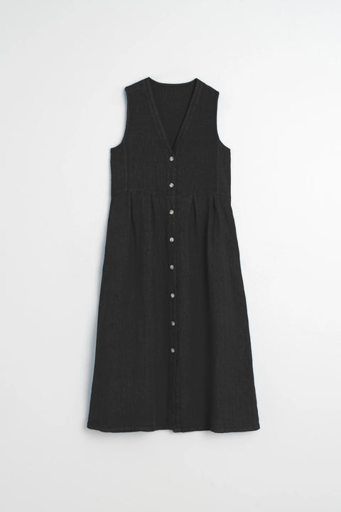 Indi & Cold CC250 Linen Multi Position Dress In Carbon