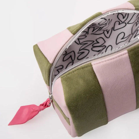 Caroline Gardner Gifts CCB119 Pink/Green Stripe Cube Cosmetic Bag