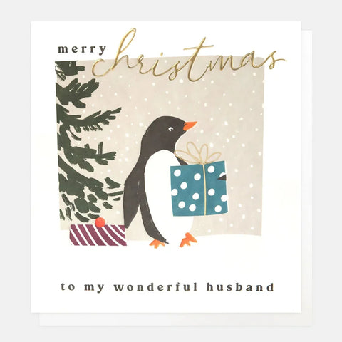 Caroline Gardner Cards CRX020 My Wonderful Husband Penguin With Present Scene