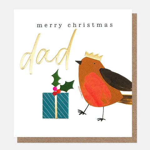 Caroline Gardner Cards CRX002 Merry Christmas Dad Robin With Holly Present