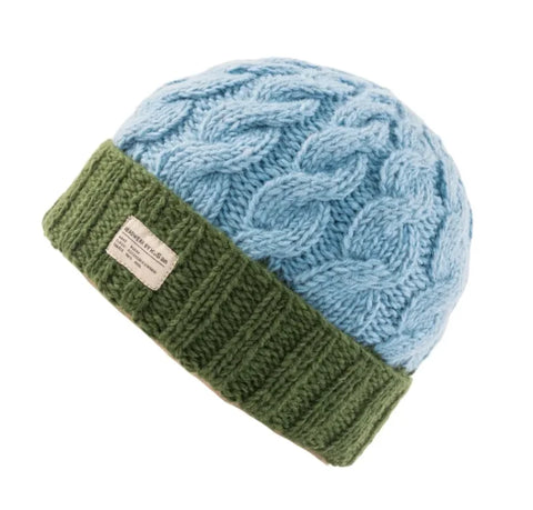 Kusan PK2528 Cable Beanie Turn Up Sky Green
