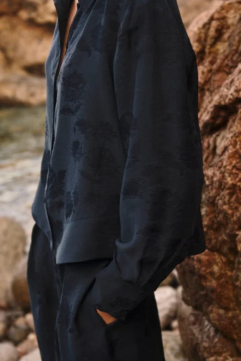 Part Two Carolla Shirt In Dark Navy Flower Jaquard