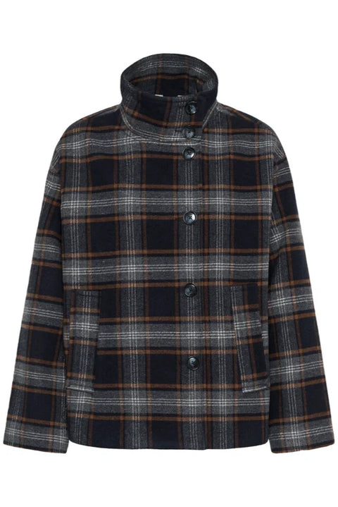 Part Two Celly Outerwear Coat In Dark Navy Check